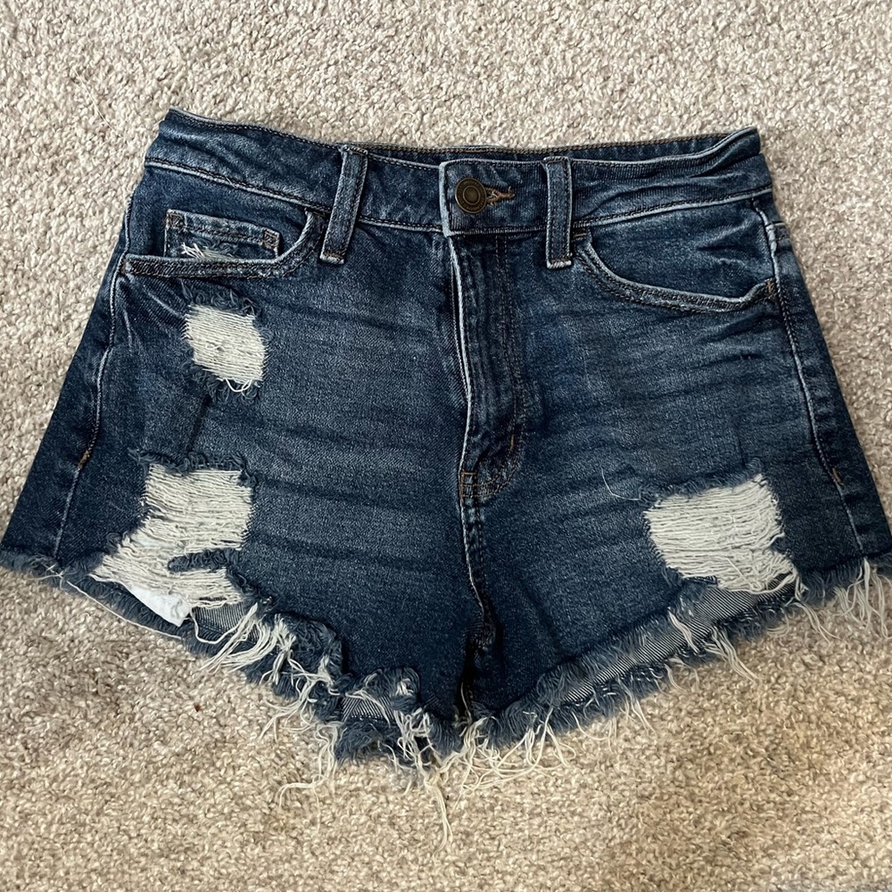 SO Highwaisted Distressed Blue Jean Shorts
